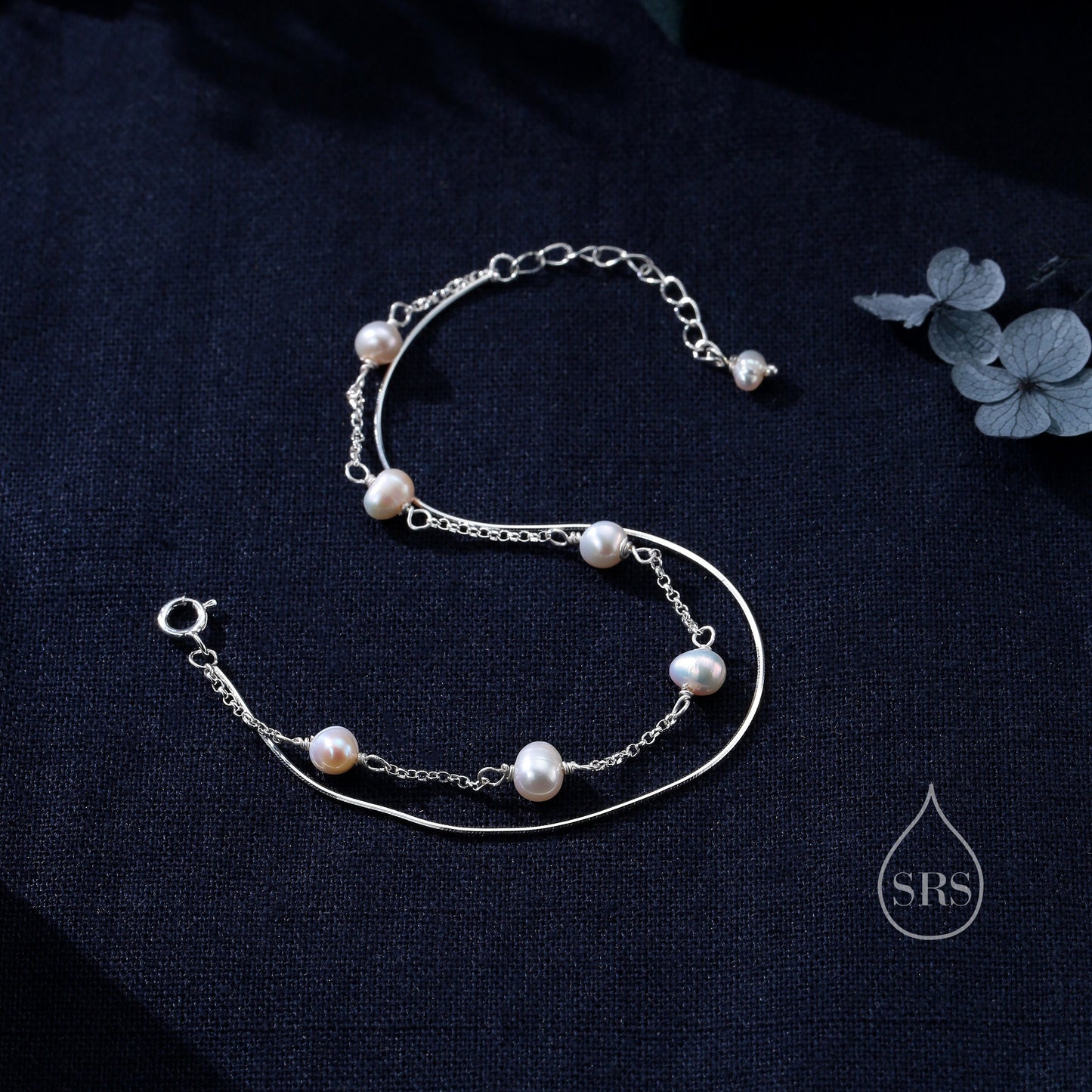 Sterling Silver Double Layer Natural Pearl Beaded Bracelet, Double Layer Pearl Bracelet, Genuine Freshwater Pearl Bracelet, Two Layer