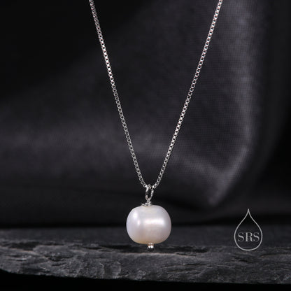 Irregular Shaped Natural Pearl Necklace in Sterling Silver,  Genuine Oval Freshwater Pearl Pendant Necklace in Sterling Silver