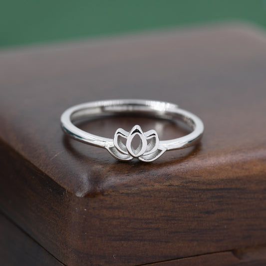 Sterling Silver Tiny Lotus Flower Ring, Adjustable Size, Delicate Lotus Ring, Lotus Flower Ring