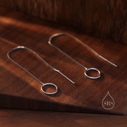 Sterling Silver Circle Ear Threaders, Silver or Gold or Rose Gold, Open Circle Threader Earrings