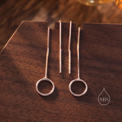 Sterling Silver Circle Ear Threaders, Silver or Gold or Rose Gold, Open Circle Threader Earrings