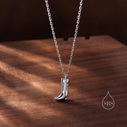 Cute Little Cowboy Boot Pendant Necklace in Sterling Silver, Silver or Gold, Cowboy Boot Necklace in Silver