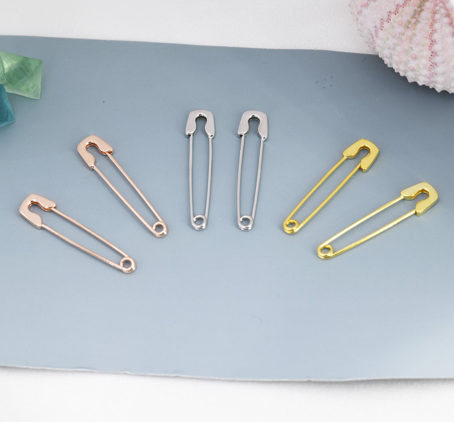 Safety Pin Pull Through Drop Earrings in Sterling Silver, Silve, Gold, Rose Gold or Black, Fun Quirky Punk Rock Jewellery