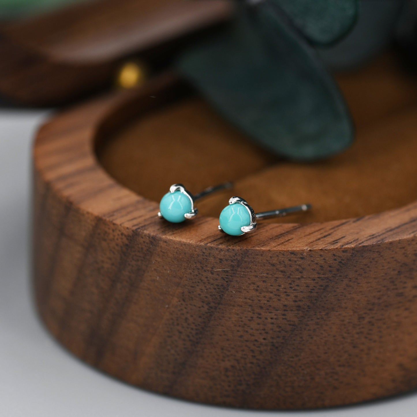 Very Tiny Genuine Turquoise Stone Stud Earrings in Sterling Silver, 3mm Turquoise Stud, Blue Turquoise Earrings, December Birthstone