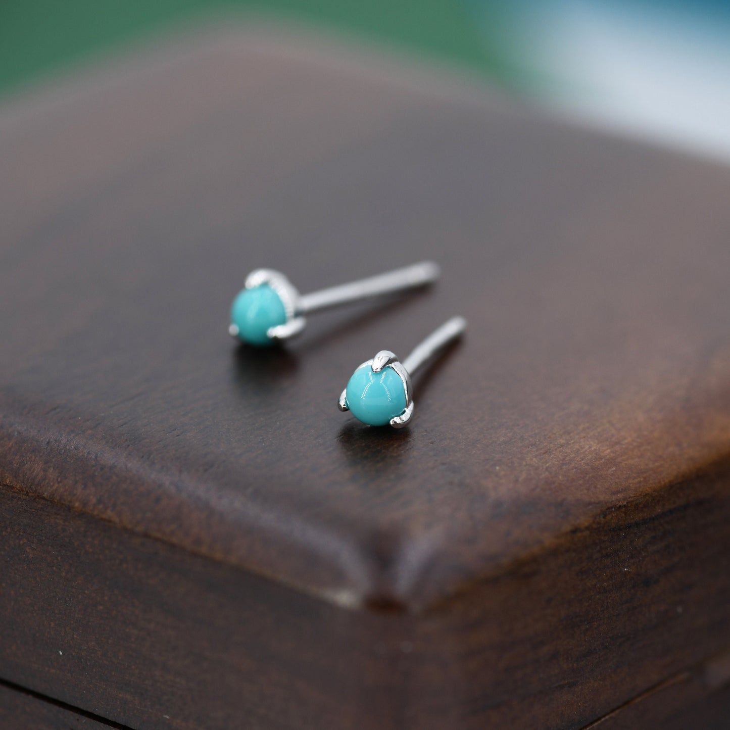 Very Tiny Genuine Turquoise Stone Stud Earrings in Sterling Silver, 3mm Turquoise Stud, Blue Turquoise Earrings, December Birthstone