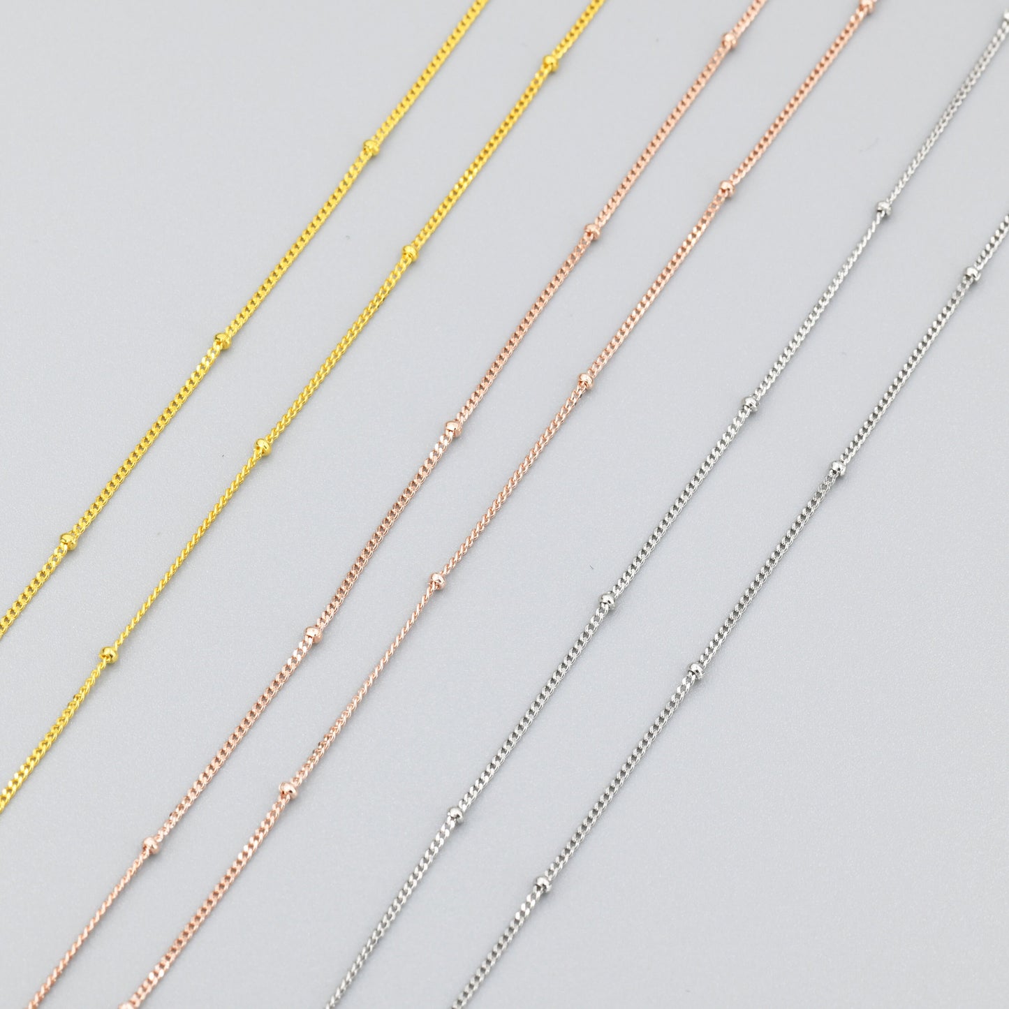 Minimalist Dainty Bead Motif Necklace in Sterling Silver, Various Lengths, Silver or Gold or Rose Gold, Satellite Chain Bead Choker Necklace
