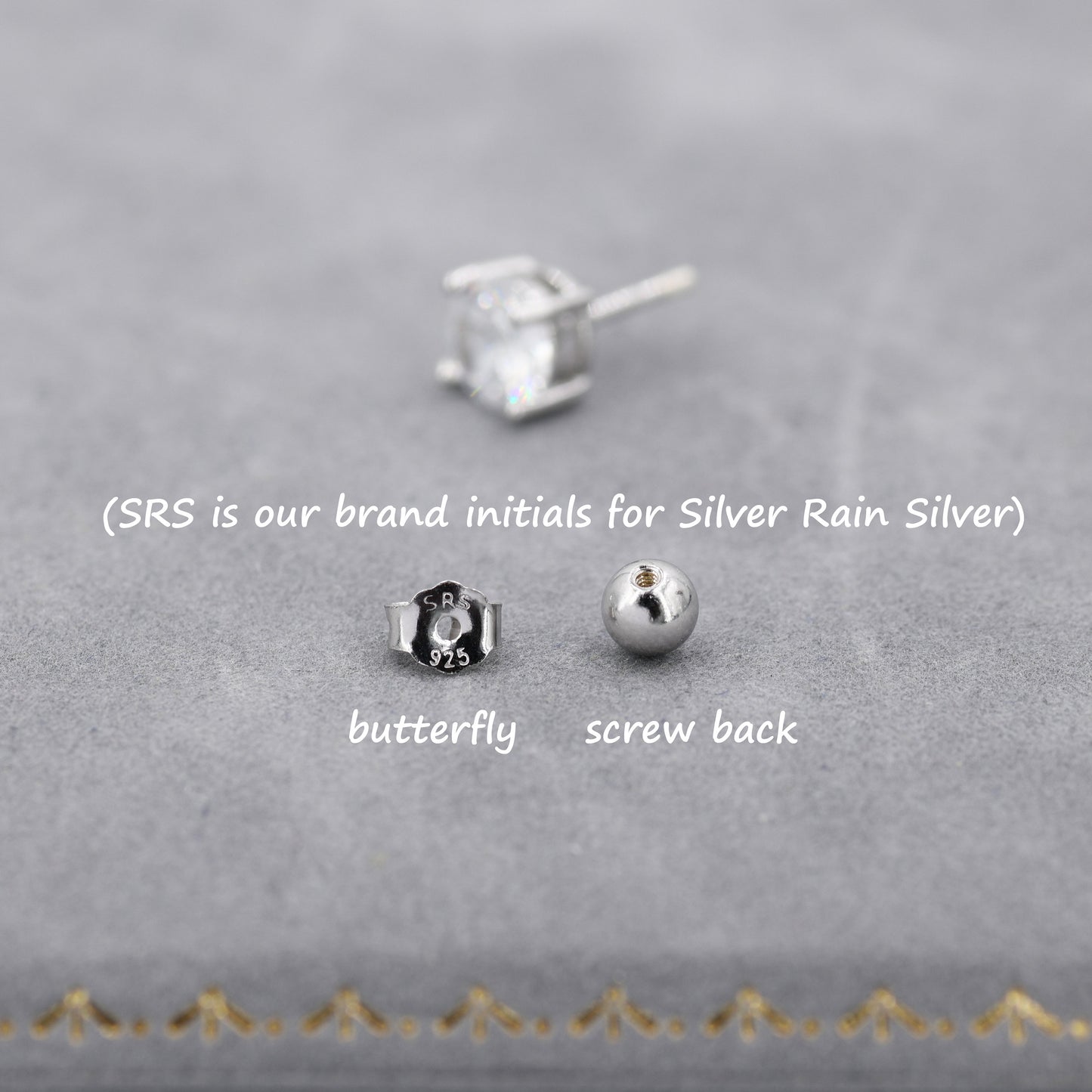 Moissanite  Earrings in Sterling Silver, Silver or Gold, Butterfly Backs or Screw Backs, Available in 3mm, 4mm, 5mm 6mm, Four Prong Set