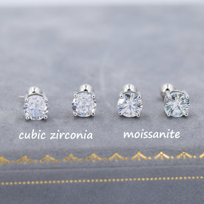 Moissanite  Earrings in Sterling Silver, Silver or Gold, Butterfly Backs or Screw Backs, Available in 3mm, 4mm, 5mm 6mm, Four Prong Set