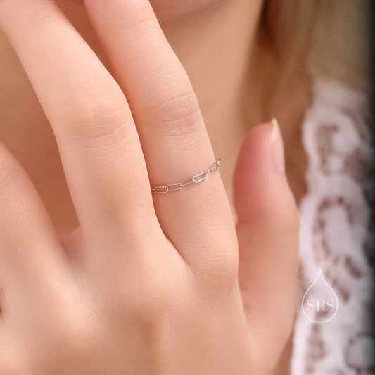 Sterling Silver Skinny Paperclip Chain Ring, US Size 4 5 6 7 Chain Ring, Sparkling Silver Ring, Soft chain Ring in Sterling Silver